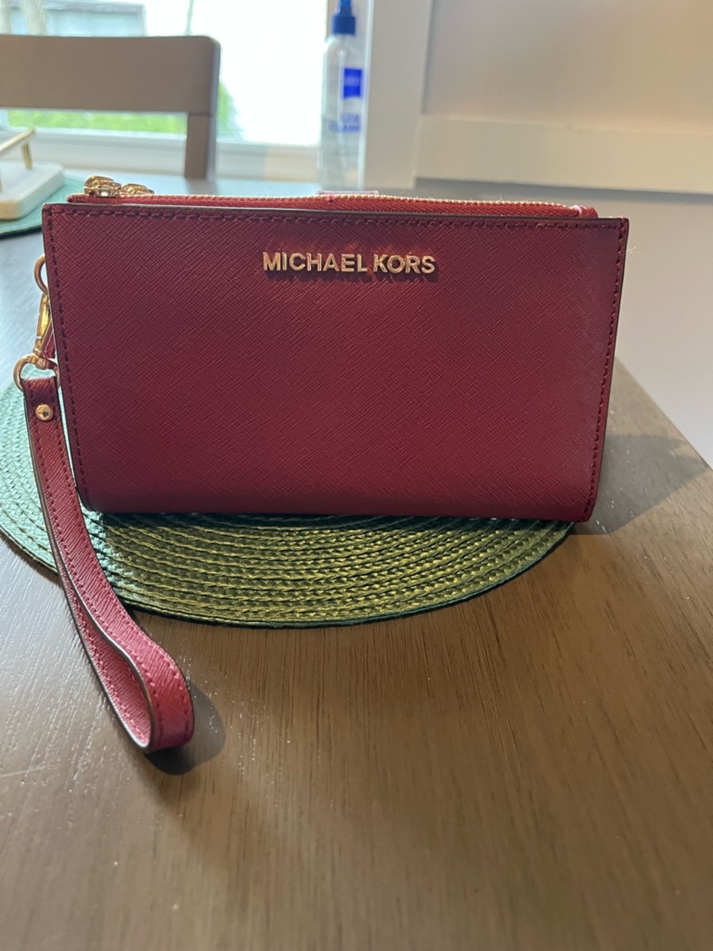 Michael Kors Jet Set Travel Double-Zip Wristlet Merlot Red Leather 35F8GTVW0L FS